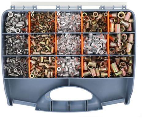 TABODD 1200-Tlg Nietmutter Sortiment Box, M3-M12 Blindnietmuttern Satz Einnietmuttern Set Werkzeugkopf Einpressmuttern Einschmelzgewinde Einschraubmuttern Nietmutter Gewindenieten Nietmuttern Satz