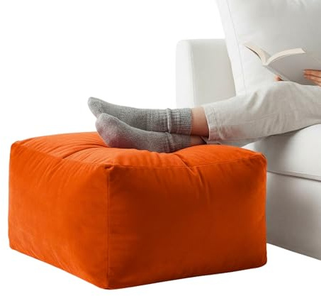 Kosiproducts Velvet Beanbag Ottoman Rectangle Footstool Pouf Chair Pouffe Soft Plush Feel (Pumpkin 60x40x30)