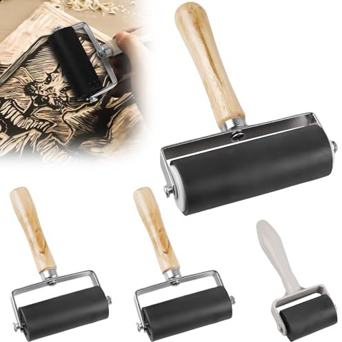 Rodillo de goma, 4 unidades, 3,5 cm/6 cm/11 cm, rodillo de presión, rodillo de goma, rodillo de presión, rodillo de presión, rodillo de goma, rodillo de linóleo para bloques de tinta, impresión, papel