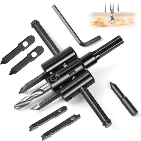 VZU Scie cloche réglable pour un diamètre de 30 à 300 mm, en acier au tungstène, pour bois, plaque de plâtre, plastique, avec 4 lames