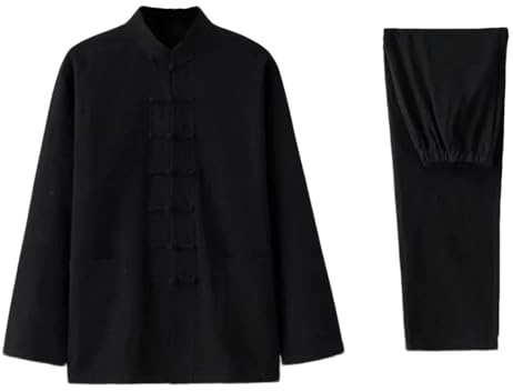 Cambkatl Men's Cotton Linen Tang Suit Loose Chinese Traditional Mandarin Collar Kung Fu Shirts Long Sleeve Tai Chi Outfits