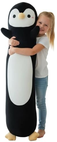 Aiuidun Pinguino, cuscino lungo in peluche, 90 cm, morbido peluche per bambini e adulti, simpatico pinguino come regalo, cuscino per dormire (nero)