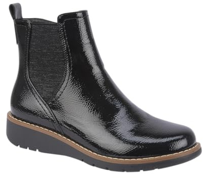 Jo & Joe Ladies Chelsea Ankle Boots - Lightweight Pull-on with Side Gusset & Wedge Sole Sizes 4-8 (Black Shiney, UK Footwear Size System, Adult, Women, Numeric, Medium, 5)