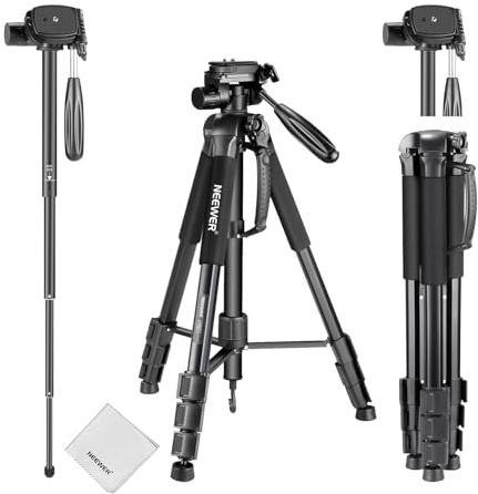 NEEWER 2-i-1 kamerastativ och monostativ, 177 cm bärbart resestativ tillverkat av aluminiumlegering med 3-vägs panoreringshuvud kompatibelt med Canon Nikon DSLR