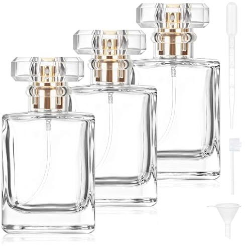 AILUYA 3 Pezzi Trasparente Profumo Ricaricabile Nera, 50ml Vetro Boccette Profumi Vuoti, Vaporizzatore Profumo, Quadrata Flacone Spray Vuoto con Dispenser di Profumo Per Viaggi, Lavoro, Appuntament