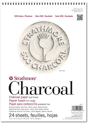 Strathmore 500 Series Wire Bound Charcoal Pad, 64 lb. Laid Surface, 9 X 12 inches, White, 24 Sheets (560-1)
