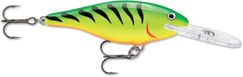 Rapala, Klassischer Angelköder, Shad Rap, Größe: 7cm/8g, Schwimmender Süßwasserköder, Schwimmtiefe: 1,5-3,3m, Balsa-Angelgerät, Fire Tiger FT