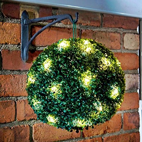 New Stunning Solar Power Topiary Ball 20 LED Lights Garden Hanging Dual Function - Green