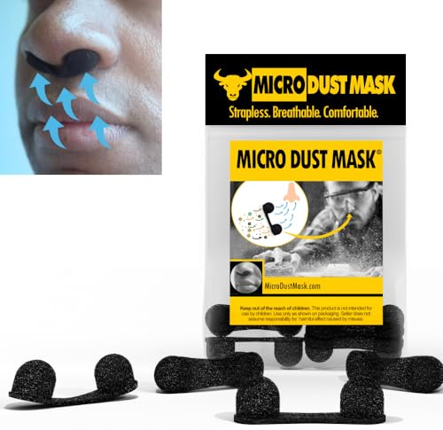 MICRO DUST MASK - Dust Blocker Nose Filter - Dust Mask for Nose - Disposable Personal Protective Nose Mask Nasal Filter - Breathable for Woodworking, Lawn Mowing, Minor Construction - Black (10 Pack)