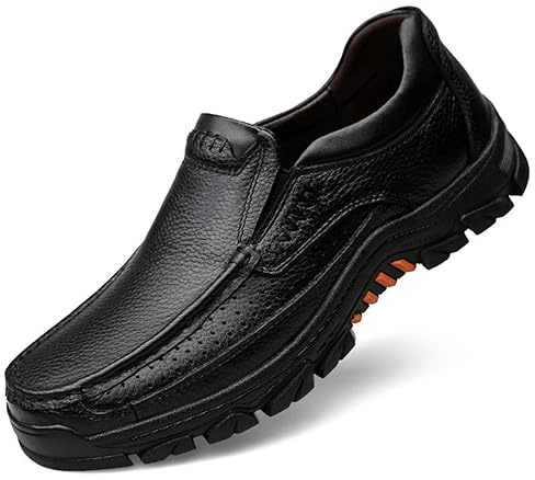 WNUKATO Mens Shoes Slip on Loafers Leather Causal Work Comfortable Walking Shoes Black 8.5UK