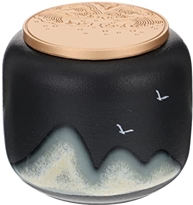 Cabilock 230ML Ceramic Jars for Loose Tea, Tea Bag Storage Canister with Lids Airtight, Vintage Chinese Style Tin for Sugar Sugar Kitchen Spice Condiment (Black)