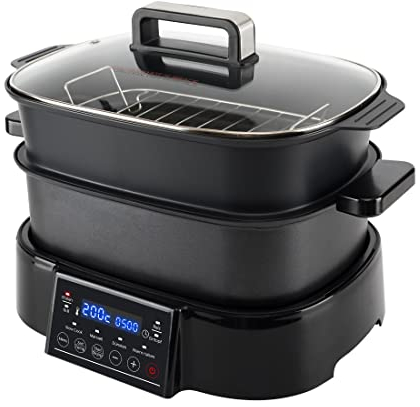 Ultratec 2-in-1-Multikocher zum Grillen, Kochen und Dampfgaren, Show Cooking, gleichmäßig erhitzende Druckguss-Heizplatte, inkl. Grillplatte, Dampfgar-Aufsatz, Topf & Deckel, Anthrazit