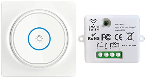 Interruttore luce Senza Fili, interruttore autogenerante mobile AC 220V 230V relè mini ricevitore trasmettitore radio rf telecomando fino a 100 metri controllo per luci(1 interruttore 1 ricevitore)