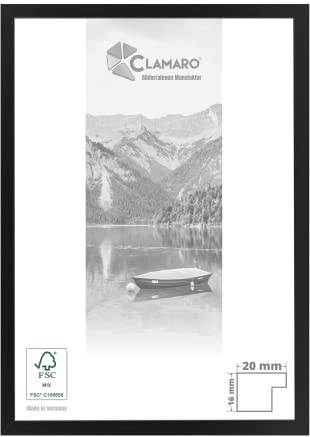 CLAMARO Collage 20 Picture Frame 28 x 43 cm Handmade Made to Measure Black Matt Modern 20 mm Wide Slim Design MDF Wooden Picture Frame with Acrylic Glass, Back Panel and Hanger