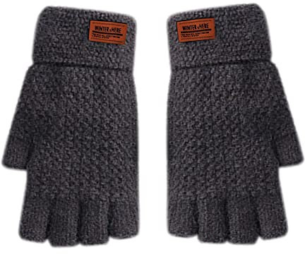 Warme Fäustlinge für Damen Herren-Handschuhe, Winter, halb gefingert, offen, gestrickt, für Erwachsene, warm, verdickt, ohne Finger, Radfahren, undichte Finger, Fahrhandschuhe, (Dark Gray, One Size)