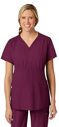 WonderWink Top de Maternidad con Cuello en V Trajes médicos, Vino, L para Mujer