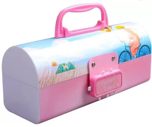 Invite Enterprise Plastic Kids Pen & Pencil Box Suitcase Style Password Lock Pencil Case,Multi-Layer Pencil Box For Kids,Boys,Girls,Stationary Organizer Case For Kids (Sweet Time)-Blue