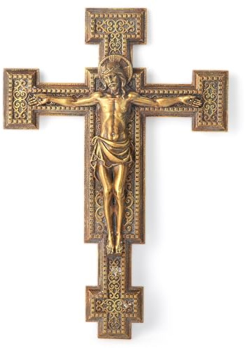 BC BUILDCLASSIC, Colección de cruz y crucifijo, decoración del hogar, regalo devoto, inspiración orante, pintado a mano en acabado dorado vintage, 12 pulgadas de alto