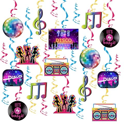 30 Stk. Spiralen Deko Rock Hängende Wirbel 70er 80er jahre Mottoparty Luftschlangen Dekoration Hippie Hanging Swirls Retro 80s Geburtstag Karneval Party Deko