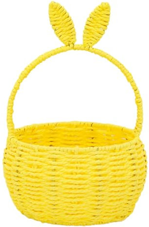 JISADER Cestino Intrecciato Cestino a Mano Decorazione Pasquale Cestino portaoggetti Intrecciato a Mano con Manico Cesto Pasquale per Ragazze di Nozze di, Giallo