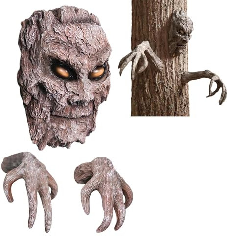Ornamenti di Halloween a corteccia d'albero, decorazione per esterni, scultura per viso di albero, decorazioni pasquali decorazioni per esterni, decorazione per albero con mano, corteccia creativa di