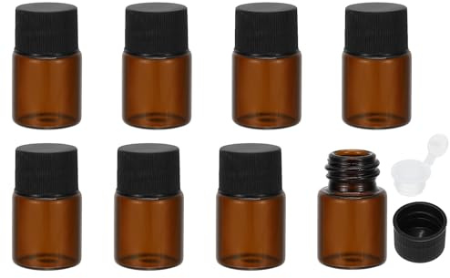 PATIKIL 5 ml flaskor med eteriska oljor, 8-pack bärnstensglasflaskor med öppningsreducerare, provflaska, smal skruvlock, förvaringsflaskor, behållare, svart