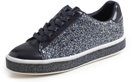 Feversole dammode gnistrande plattform strass fest semester bröllop sneakers, Isnatt blå glitter, 36.5 EU