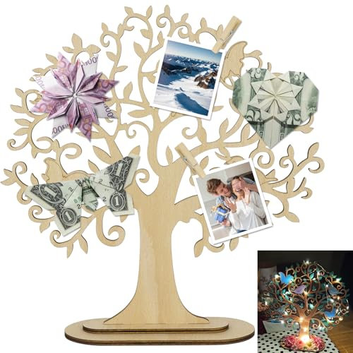 Geldbaum aus Holz, Geldgeschenk Hochzeit, Holz Geldbaum Geldgeschenke, Geburtstag, Hochzeitsgeschenke für Männer Frauen Brautpaar Geld Hochzeitsgeschenk, mit 5 Clips