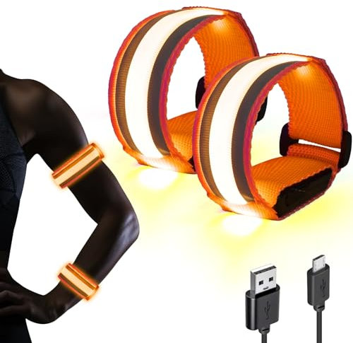 Braccialetto a LED Ricaricabile, Braccialetti Luminosi LED, Bracciali Sportivi Riflettenti Regolabile, Braccialetto Ricaricabile USB, 3 modalità di Illuminazione, per Correre, Bici, Corsa Notturna (C)