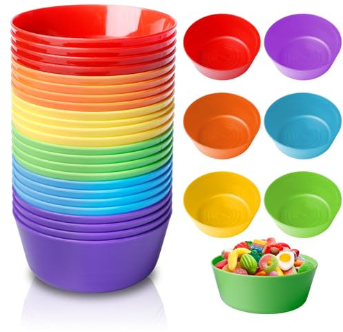 BORDEAG Cuencos De Plástico,24 Piezas 6 Colores 370 Ml Tazones Desayuno Irrompibles,Grandes Cuencos Plastico Reutilizable,Ensaladera Plastico Para El Hogar,Jardín,Picnic,Sopas,Cereales,Ensaladas