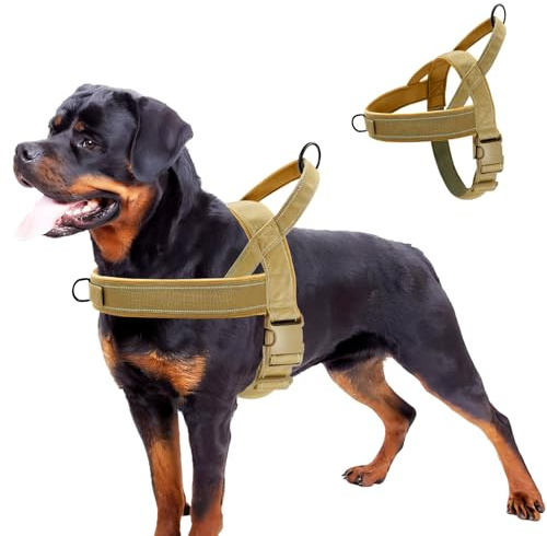 Sweetone Hundsele stora hundar, justerbar sele hund, anti-drag reflekterande hundsele, hundsele säkerhetssele andas bröstsele för promenader, löpning, kaki (L)