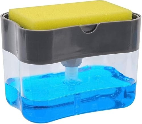 PARENCE. - Diskmedelsdispenser med inbyggd svamp - stor kapacitet, lätt att använda, bekväm allt-i-ett-diskbänksorganisatör, kompakt design för köket