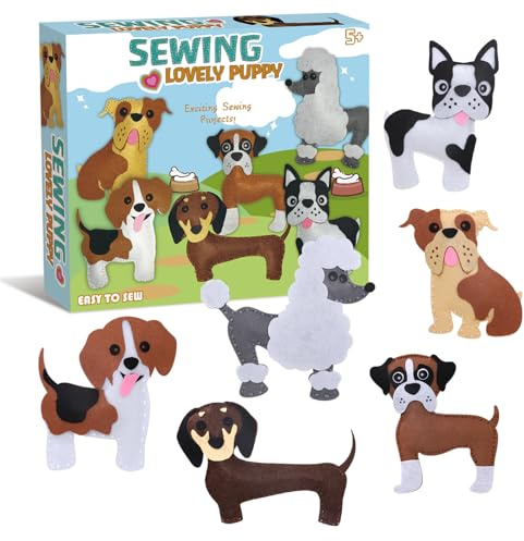 JEEKALO Sewing Kit for Kids Puppy Craft Kits DIY Dogs Stuffed Animal Beginners Sewing Kits Felt Craft Set Educational Art and Craft for Boys Girls Christmas Birthday Party Gift