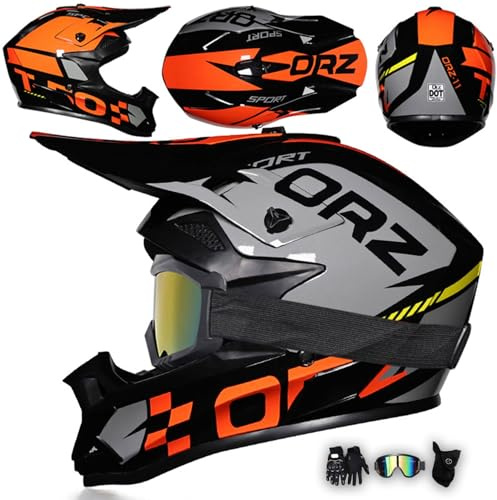 MODRYER Casco De Motocross Casco MTB Jóvenes Adultos Casco Integral Moto con Gafas Máscara Guantes, Hombre Mujer Casco Descenso para MX Enduro Quad ATV Off Road BMX Scooter,Black-XL