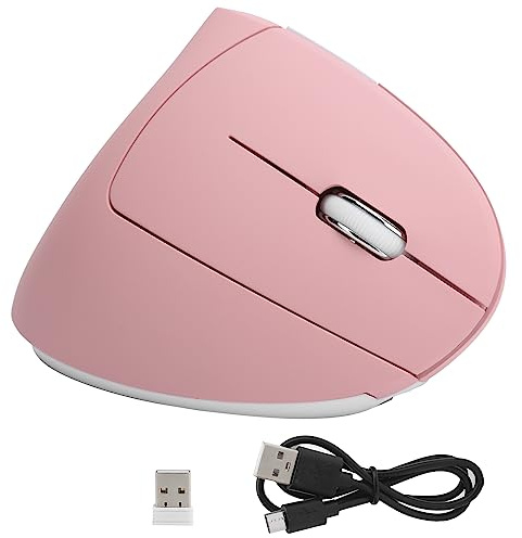 Cocoarm Ratón Inalámbrico Vertical Ratón Ergonómico USB Ratón Inalámbrico Recargable Ratón 800 1200 1600 2400 4 Niveles de dpi Ajustable, Streamer RGB, Sueño Automático (Pink)