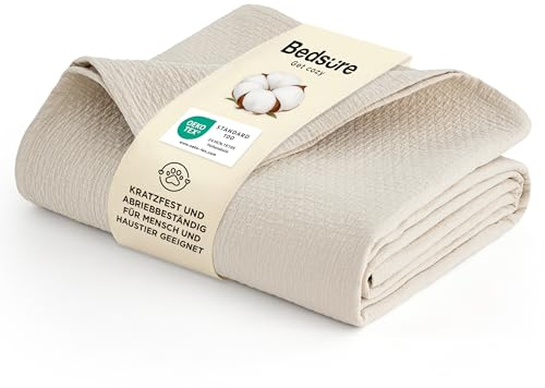 BEDSURE Tagesdecke 100% Baumwolldecke 180x240 - Hundedecke, Beige