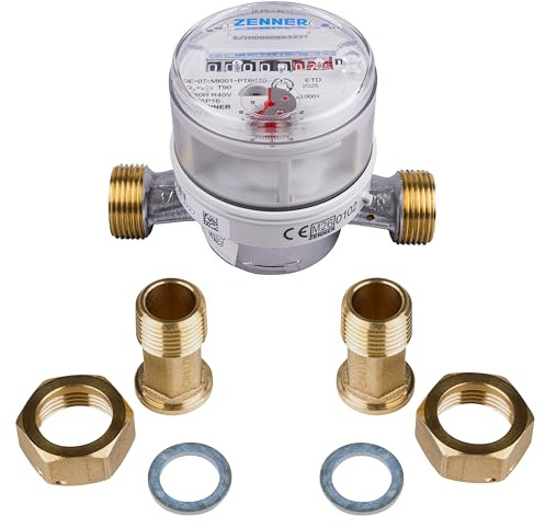 Zenner Compteur d'eau froide et chaude 1/2 110 mm de longueur avec raccord vissé Q3 2,5