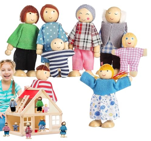 Set med familjedockor - Vikbara träfigurer | Mini tyg- och trädockor | Dockhus låtsas spela en leksak för förskolebarn, pedagogiskt presentset för par