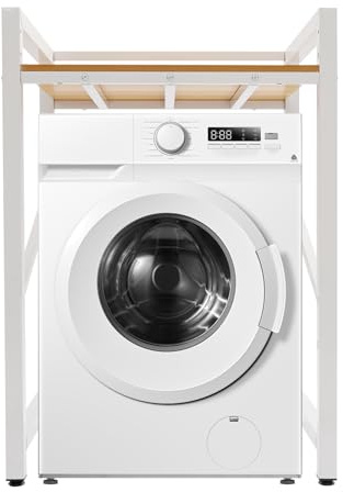 Washer Dryer Stacking Rack Stand, Heavy Duty Washing Machine Shelf with Top Guardrail & Adjustable Height, Premium Washer Dryer Stand for Laundry Room Bathroom Balconies (Inner Size 25.6X21.6X41.3)
