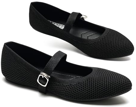 GLAMORA Ballerines Femme Mary Jane Maille Respirante Bride Boucle Décorative Fermeture Rapide Crochet Chaussures Plates Souples Ultra Légères Bout Rond Semelle Antidérapante Flexible Confort
