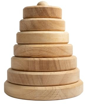 TOYSEE Torre Apilable Montessori 7 Piezas – Juguete de Madera Natural para niños 2+ Años | Apilador | Motricidad Fina | Madera de Caucho No Tóxica