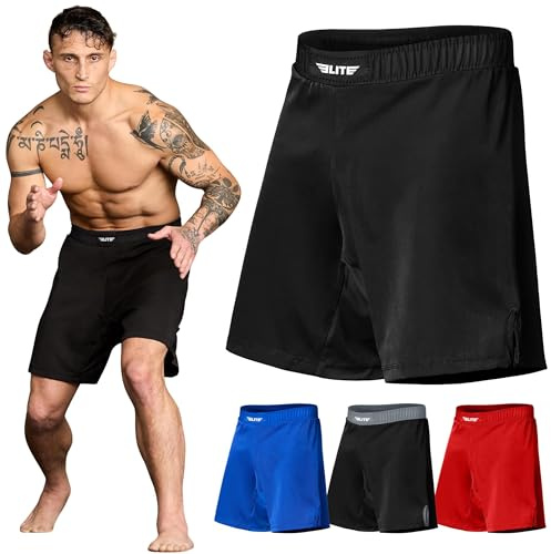 Elite Sports Men's New Item Black Jack Series Fight Shorts, UFC, MMA, BJJ, Muay Thai, WOD, No-Gi, Kickboxing, Boxing Shorts, Black, 3X-Large