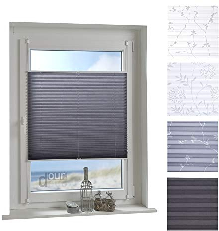 ourdeco® Plissee / 45 x 130 cm grau/lichtdurchlässig, Blickdicht/Farbe Grau/Montage ohne Bohren