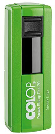 stempel-fabrik – Colop Pocket Stamp Plus 20 Green Line Custom Stempel mit Wunschtext personalisieren – selbstfärbender Taschenstempel aus umweltfreundlichem Material (38 x 14 mm | 4 Zeilen)