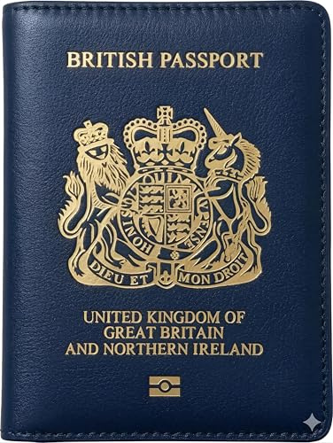 MOIRENTO UK Passport Holder Cover Wallet, RFID Blocking Leather, Navy Blue