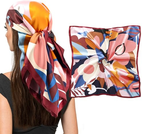 vimate Silk Head Scarves, Women's Lightweight 35 Square Satin Scarf for Hair Wrapping at Night. (Style-13)