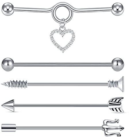 D.Bella Piercing de barra industrial 14 g, 38 mm, acero inoxidable, aretes de cartílago cúbico, joyería 1,6 mm, barra de perforación, acero inoxidable