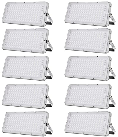 Sararoom 10 Pack LED Strahler Außen 100W, 10000LM Superhell Scheinwerfer, 6500K Kaltweiß LED Flutlicht mit 105 LEDs - IP65 Wasserdicht Außenstrahler LED Fluter für Garten Auffahrt Garage Terrasse