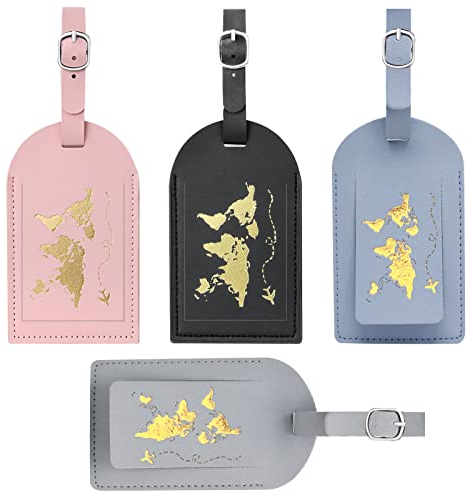 4Pcs Gepäckanhänger Prämie PU Kofferanhänger Gepäcketiketten Reisezubehör Koffer Tags mit Adressschild Namenschild ID Etikett für Männer Frauen Paare Reisegeschenk Reisetasche Geschäftsmann Flugreisen