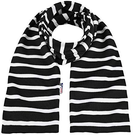 modAS Unisex Bretonischer Schal mit Streifen und uni verschieden Farben - Herrenschal Damenschal Kinderschal 13x120 cm in Schwarz-Weiß